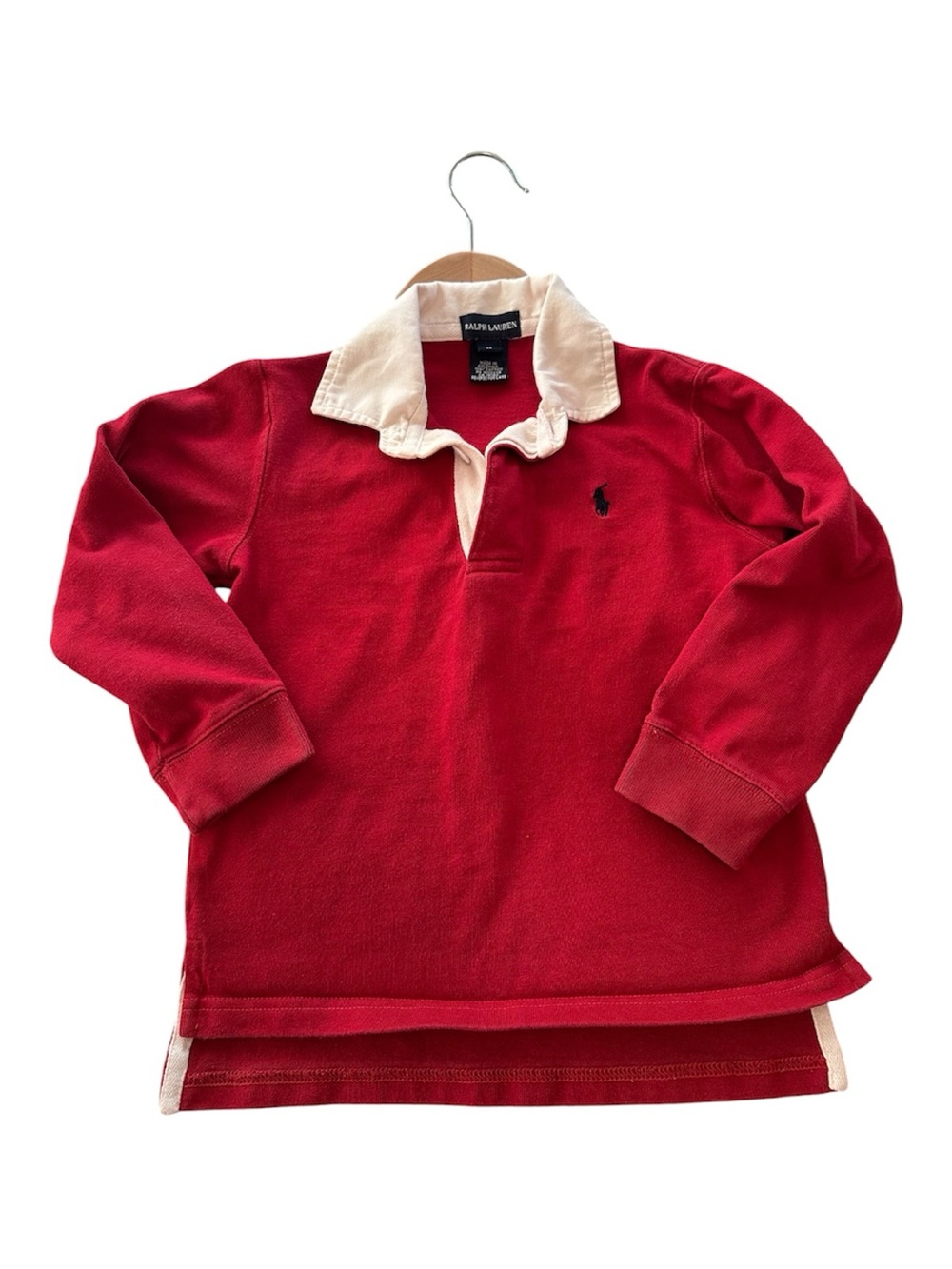 Ralph Lauren Kids Red Rugby Polo with White Contrast Collar-Size 4T